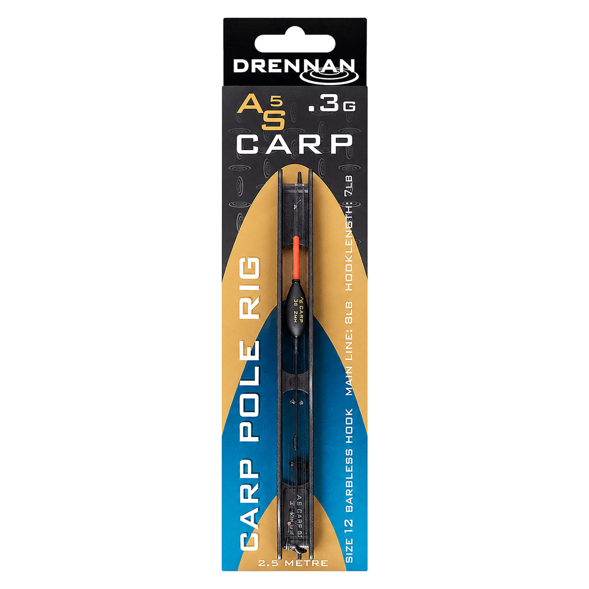 Drennan AS5 Carp Pole Rig 0,30 g – verpakt vistuig met ophanglip, dobber en complete lijnmontage