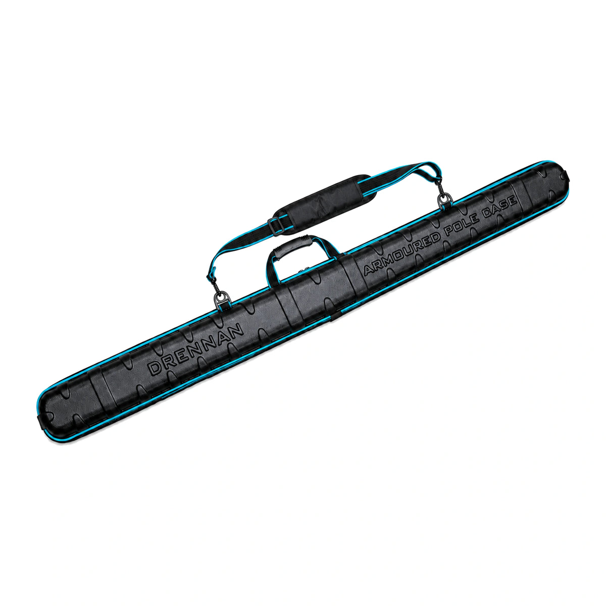 Drennan DR Armoured Compact Pole Case met blauwe rand, handgreep en volledige schouderriem