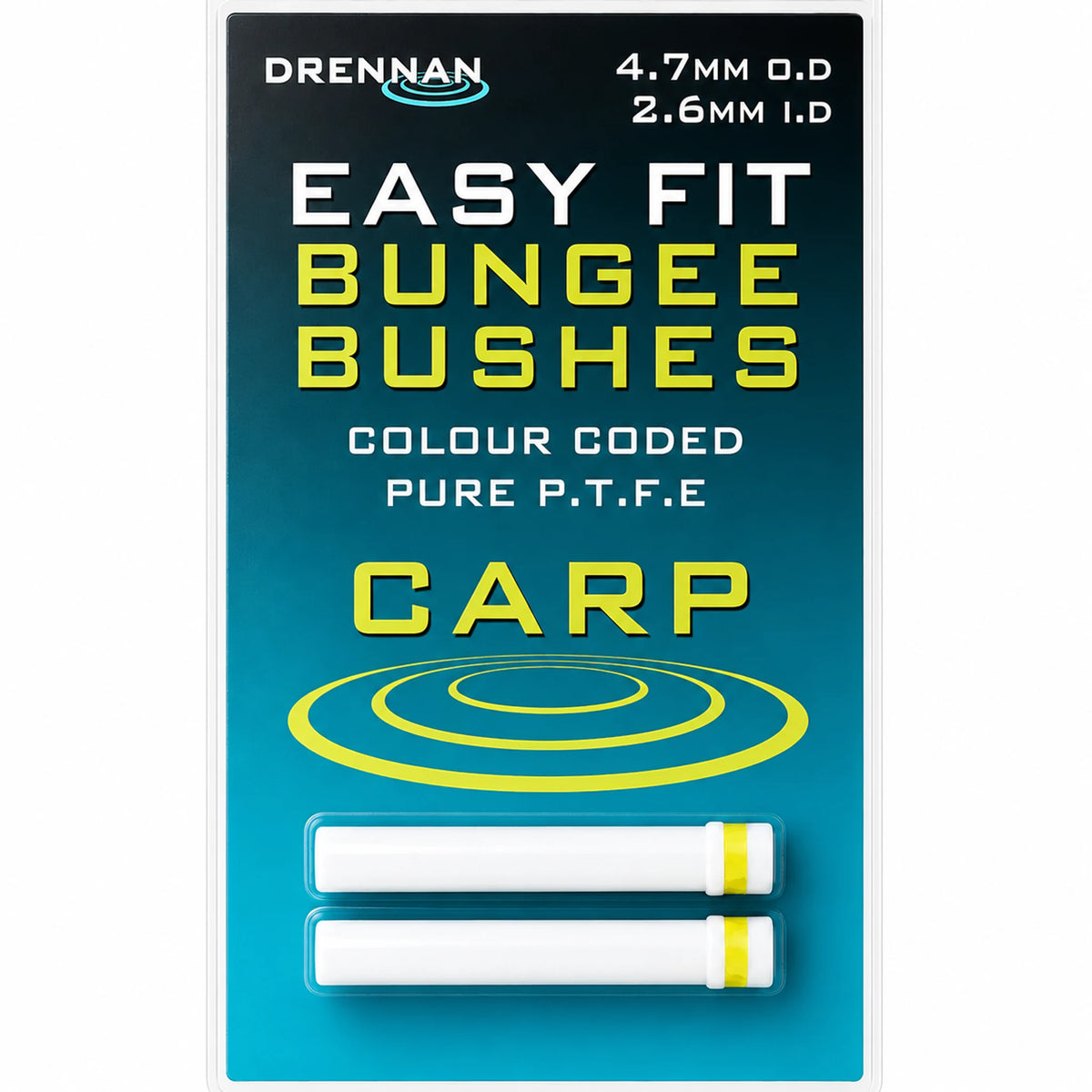 Drennan Easy Fit Bungee Bushes TOB4726 – Carp 4,7 mm O.D / 2,6 mm I.D, geel, set van 2 stuks