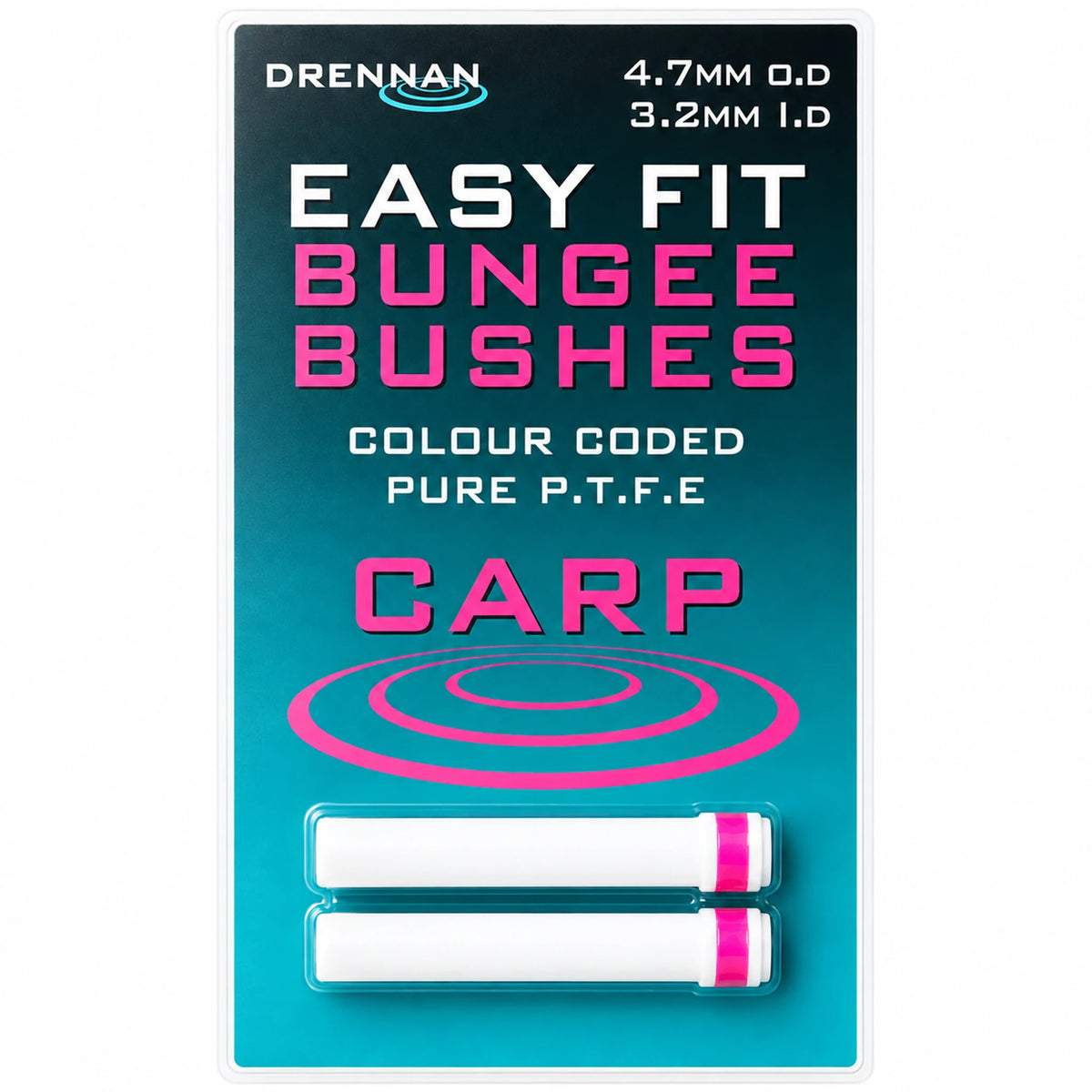Drennan Easy Fit Bungee Bushes TOB4732 – Carp 4,7 mm O.D / 3,2 mm I.D, roze, set van 2 stuks