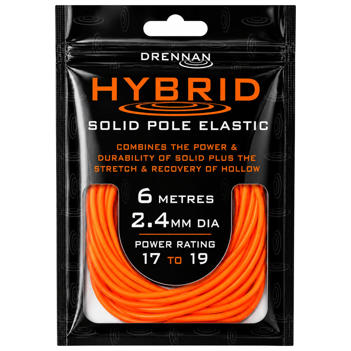 Drennan Hybrid oranje elastiek 2,4 mm, 6 meter, power rating 17–19