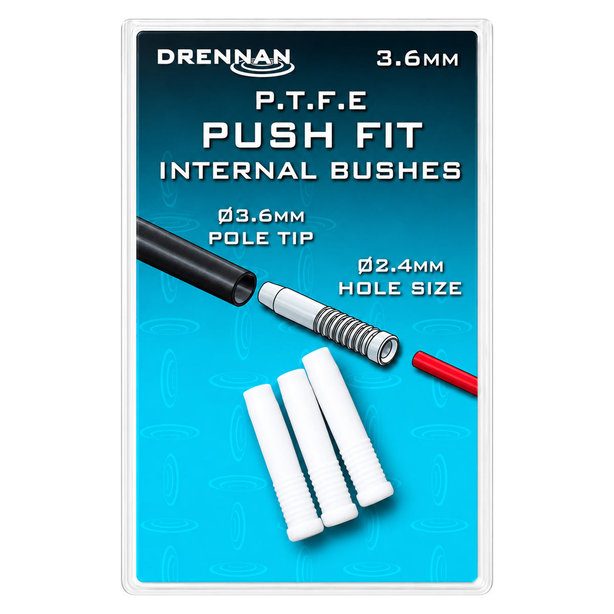 Drennan Push Fit Internal Bushes 3.6 mm: verpakking met aanduiding voor 2.4 mm doorlaat