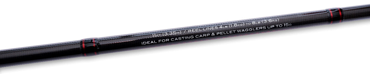 Drennan Red Range Carp Float 11ft – detail van de specificatie-opdruk op de blank