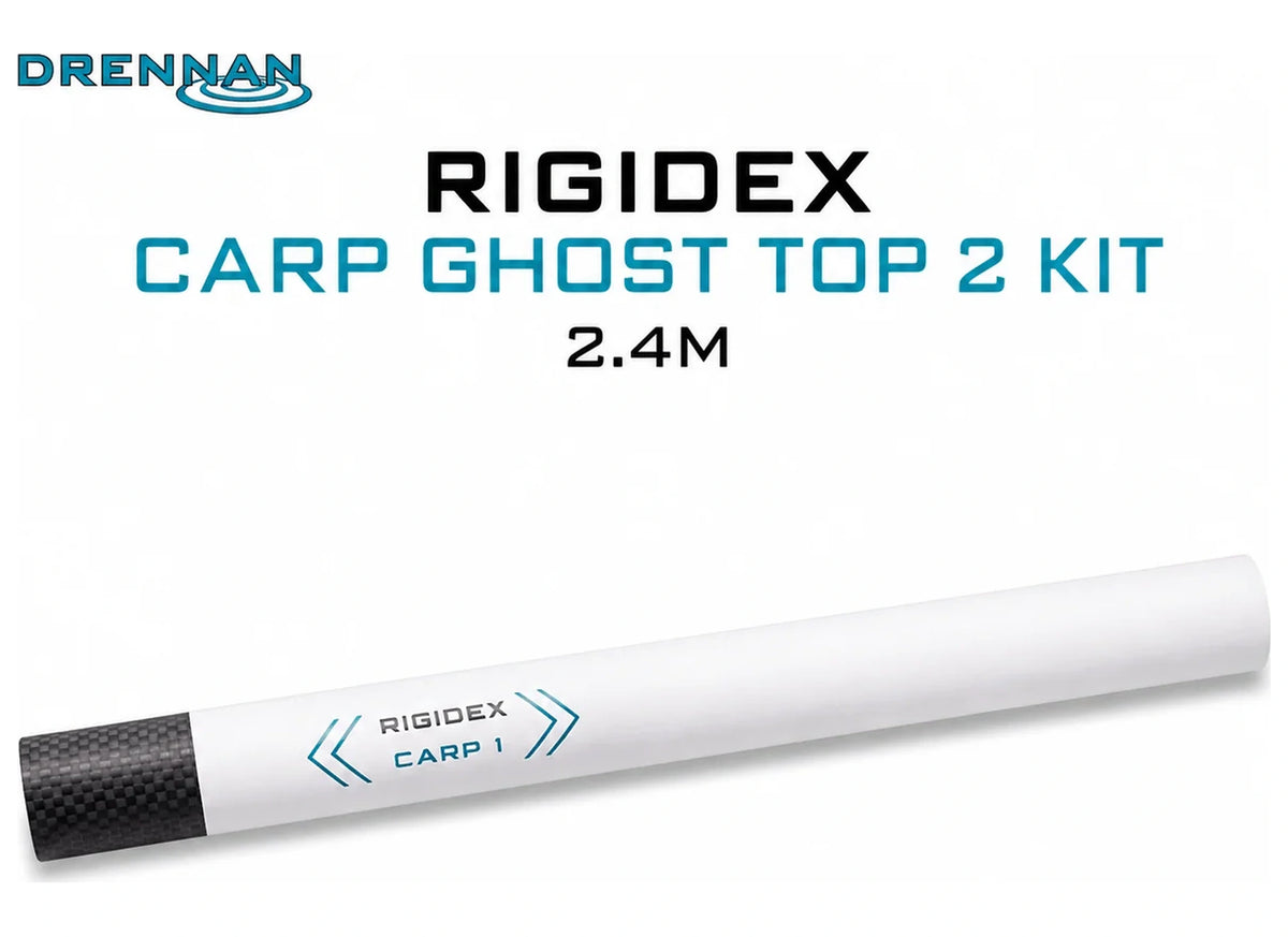Drennan Rigidex Carp Ghost Top 2 Kit 2,4 m – overzicht met modelnaam en wit topdeel