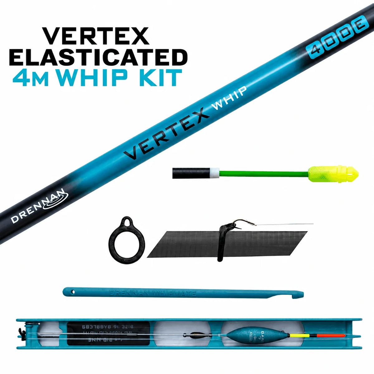 Drennan Vertex Elasticated Whip Kit 4 m – complete set met hengel, tuig, elastiekconnector en accessoires