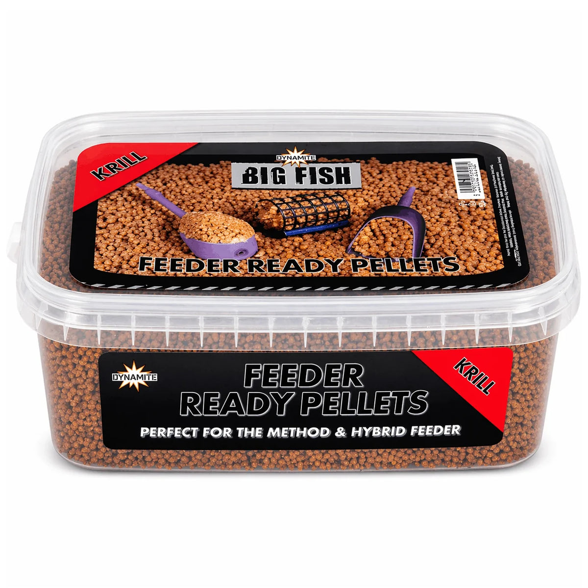 Dynamite Baits Big Fish Feeder Ready Pellets Krill, transparante bak van 1,2 kg