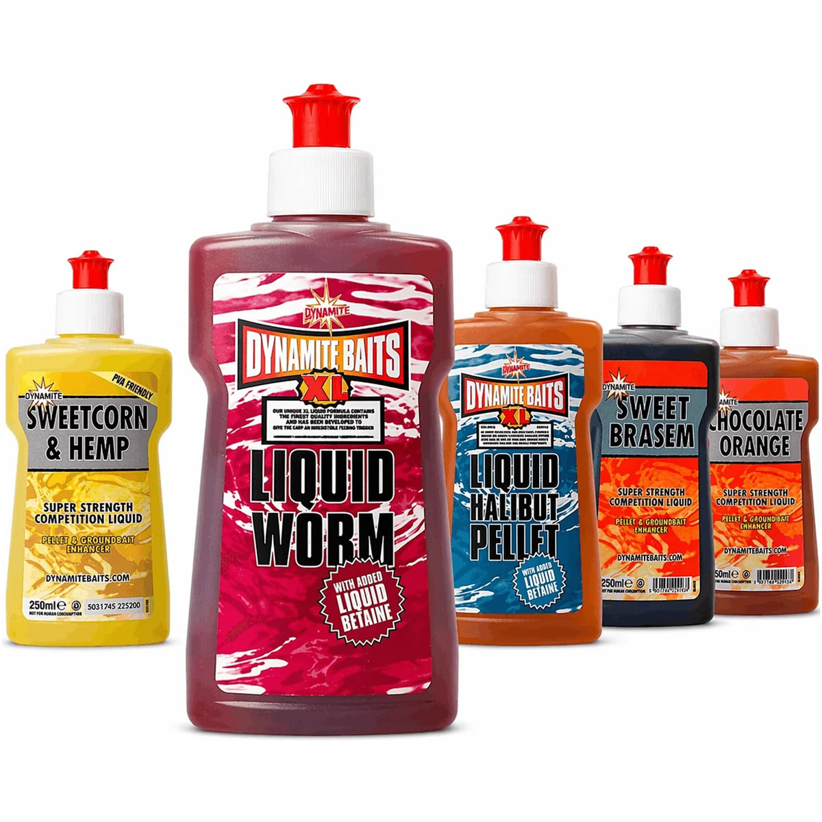 Dynamite Baits XL Liquids assortiment met Liquid Worm