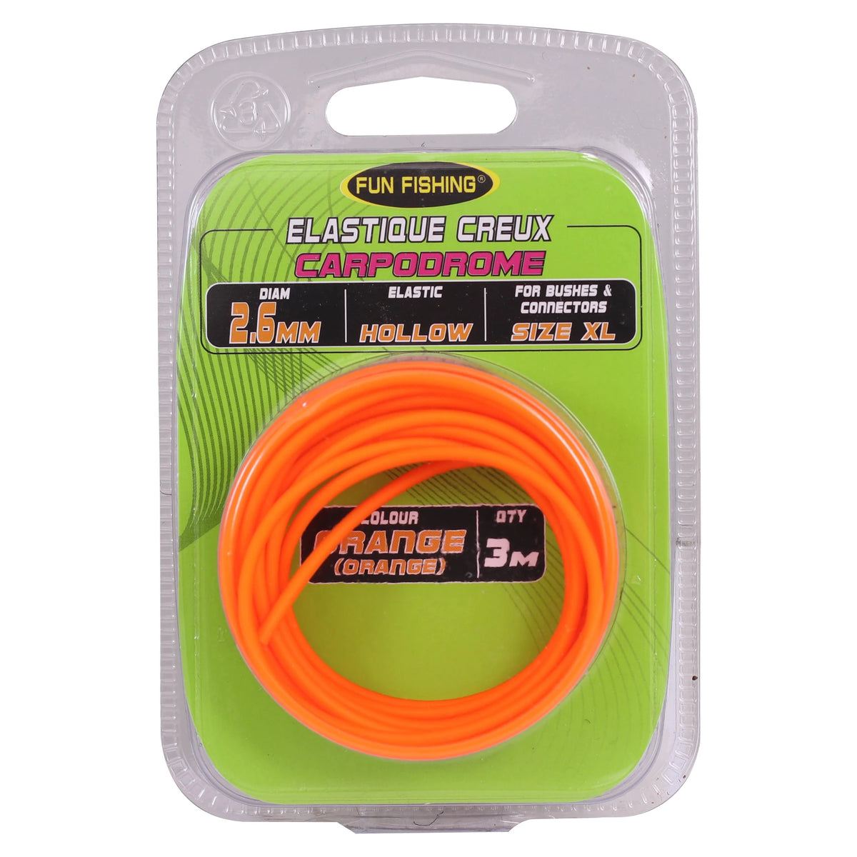 Fun Fishing Hollow Elastic 3m – 2,6 mm oranje in originele verpakking