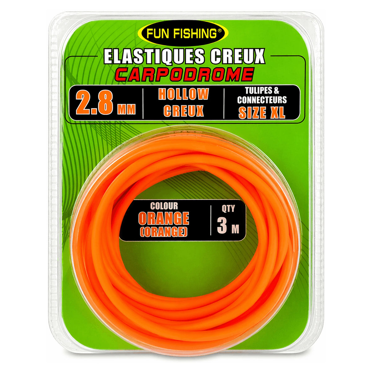 Fun Fishing Hollow Elastic 3m – 2,8 mm oranje in verpakking