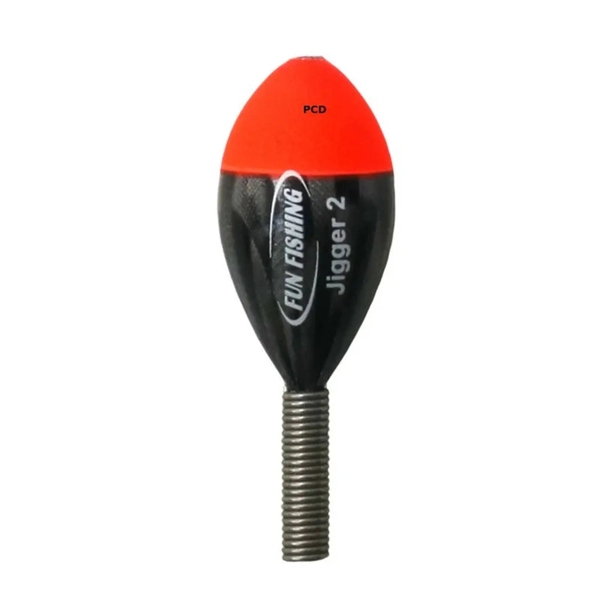 Detail van Fun Fishing Jigger 2 dobber met rode top en metalen schroefsteel