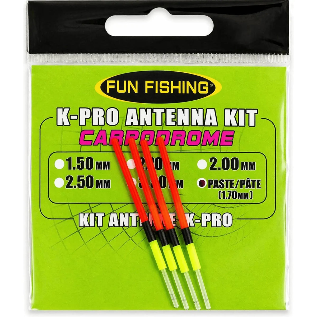 Fun Fishing K-PRO Antenna Kit Paste – verpakking met vier rood-gele dobberantennes