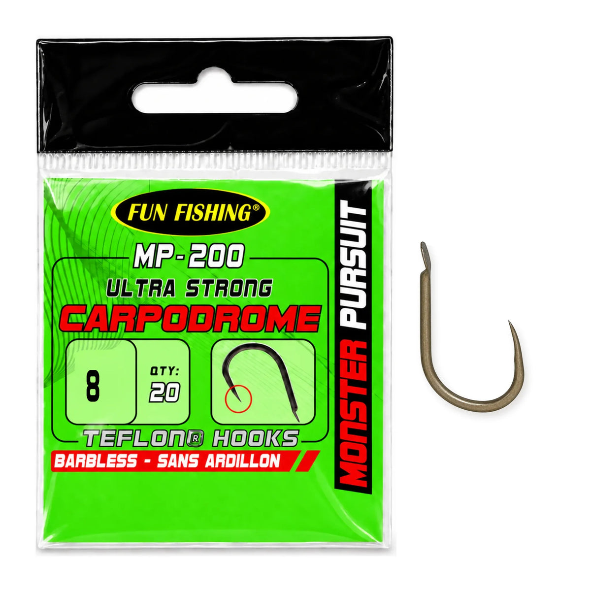 Fun Fishing MP-200 Barbless haak zonder weerhaak, maat 8