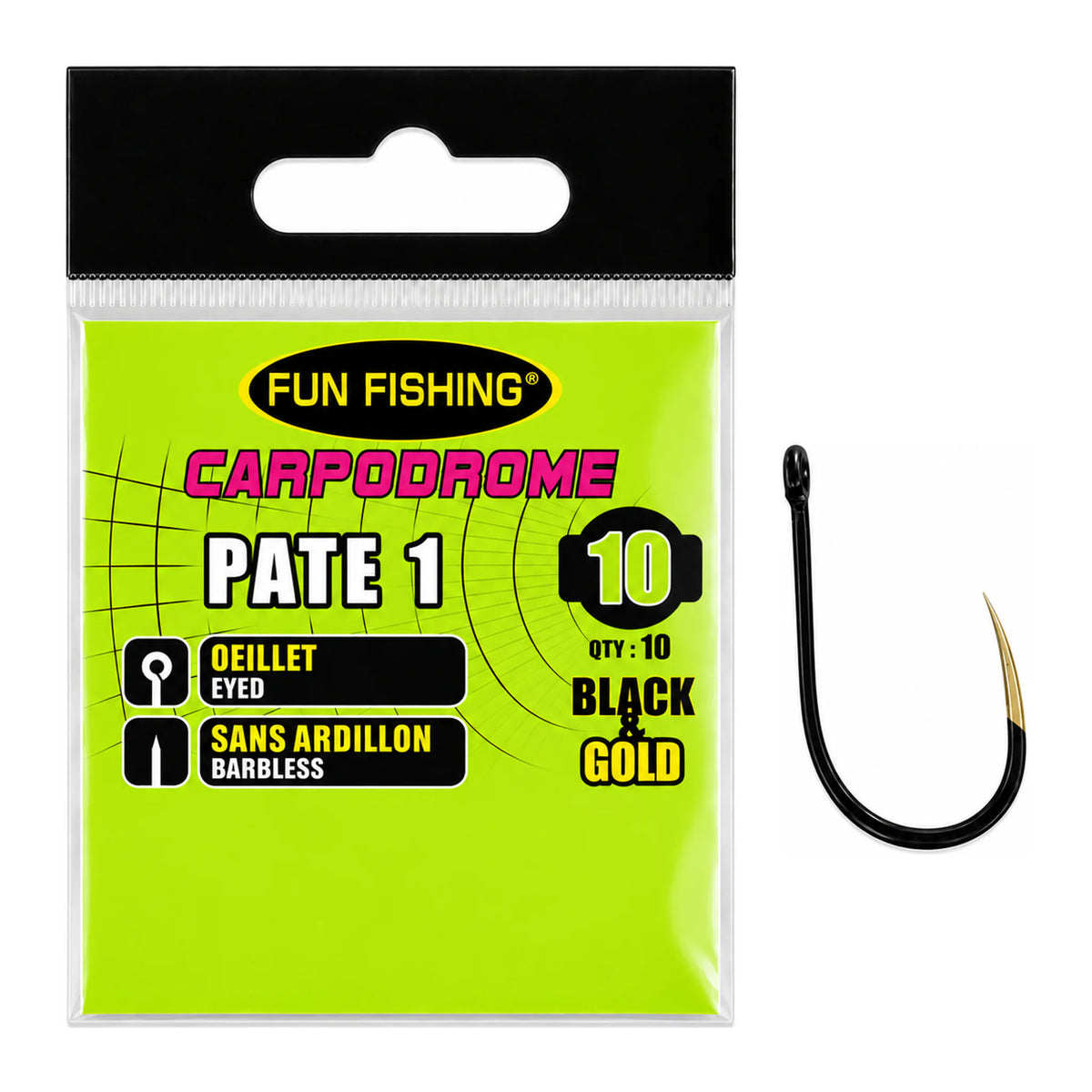 Fun Fishing Pate 1b Barbless haak zonder weerhaak, maat 10