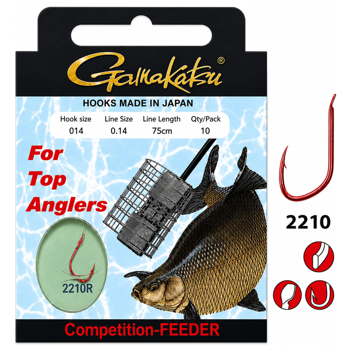 Gamakatsu Competition Bream Feeder 2210R onderlijn 75 cm, haak 14 en 0,14 mm