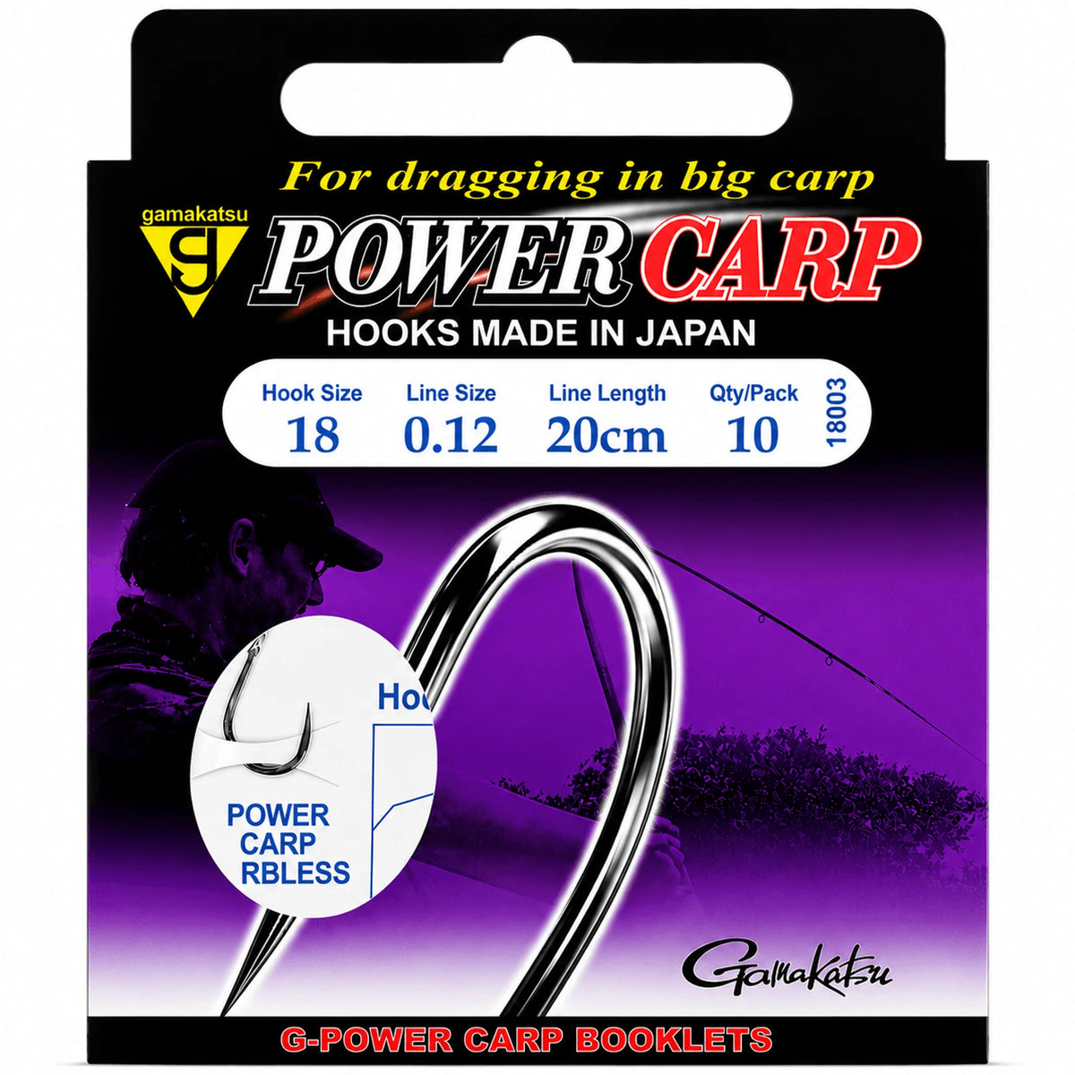 Gamakatsu Power Carp Barbless 20 cm – haak 18 met 0,12 mm lijn