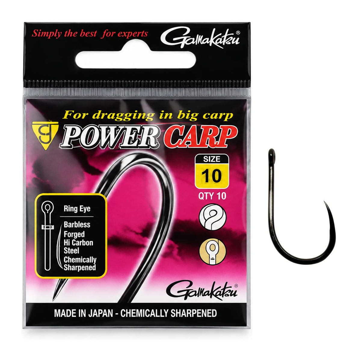 Gamakatsu Power Carp Ring Eye Barbless haak zonder weerhaak, maat 10