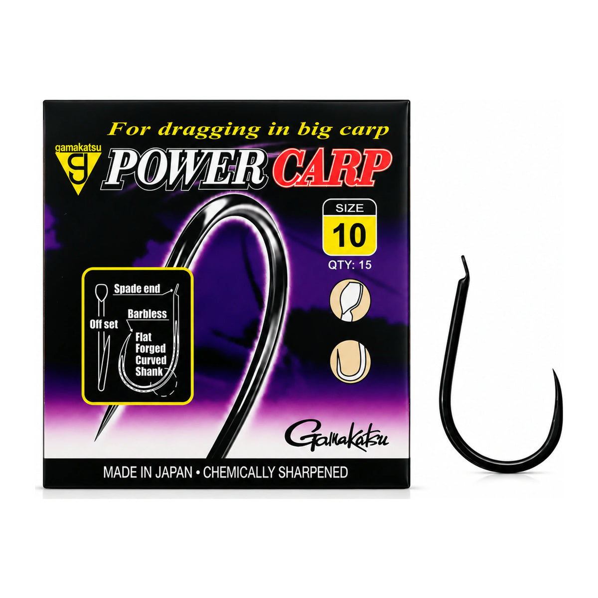 Gamakatsu Power Carp Spade End Barbless – verpakking en haak – maat 10
