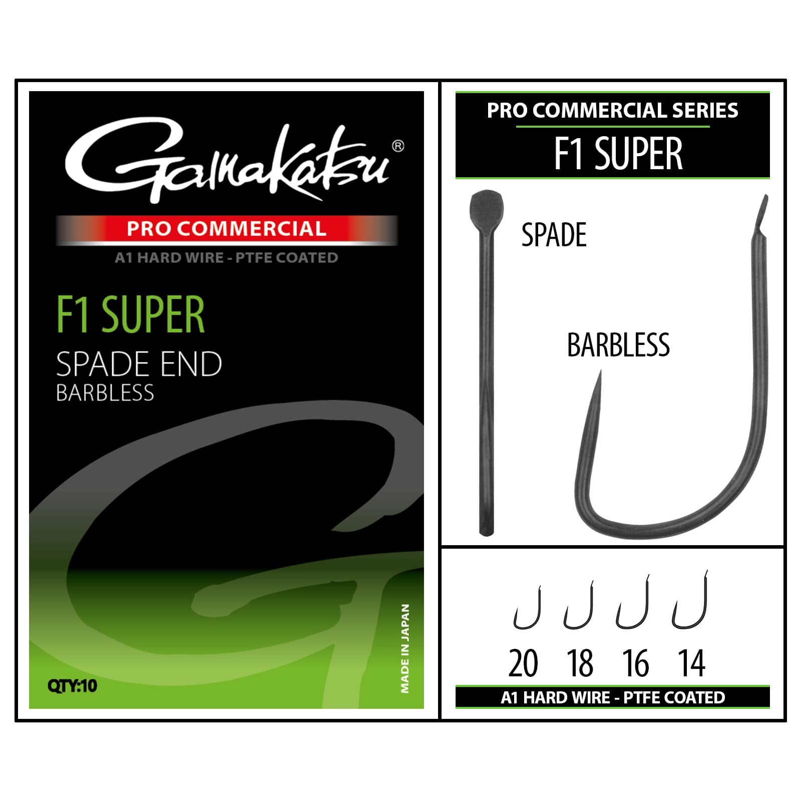 Gamakatsu pro commercial F1 super spade end barbless haken