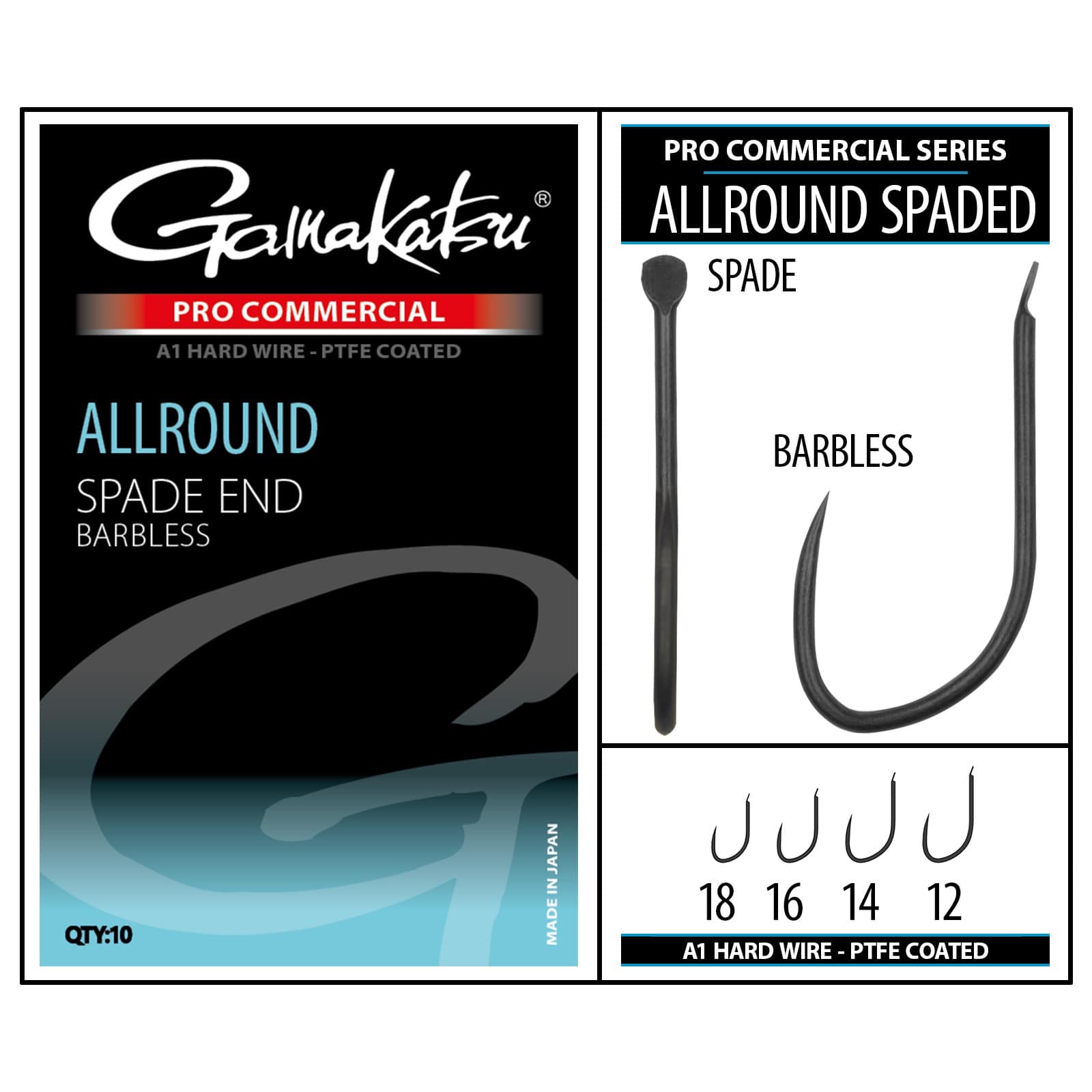 Gamakatsu pro commercial allround spade end barbless haken