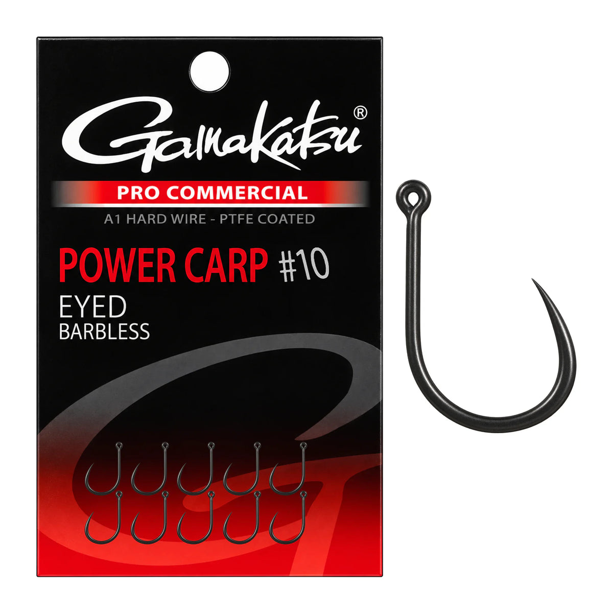 Gamakatsu Pro Commercial Power Carp Eyed Barbless haak met oog zonder weerhaak, maat 10