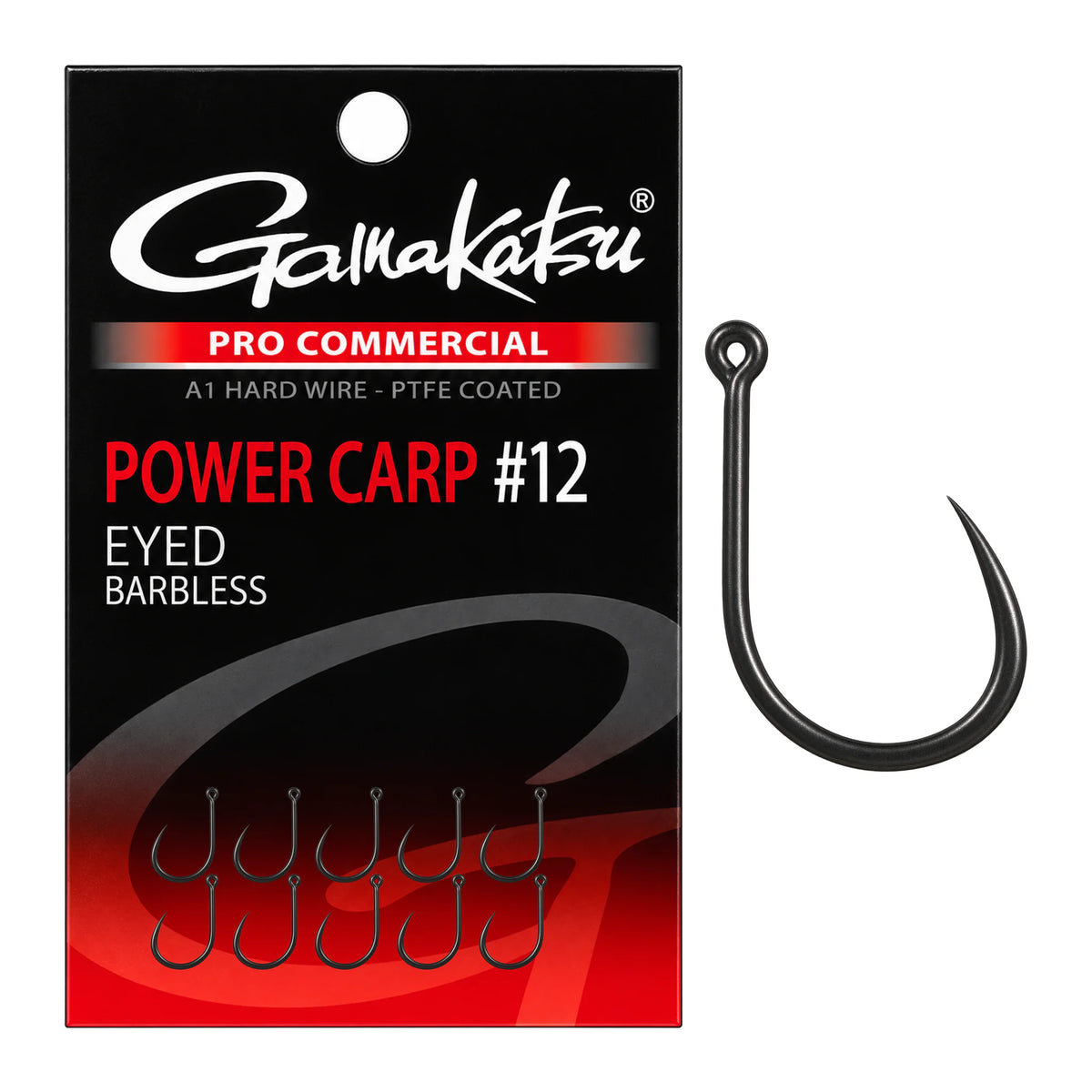 Gamakatsu Pro Commercial Power Carp Eyed Barbless haak met oog zonder weerhaak, maat 12