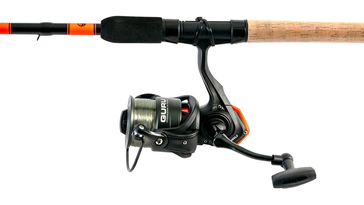 Guru 10' Float Rod And Reel Combo – zijaanzicht van de molen en kurken handgreep