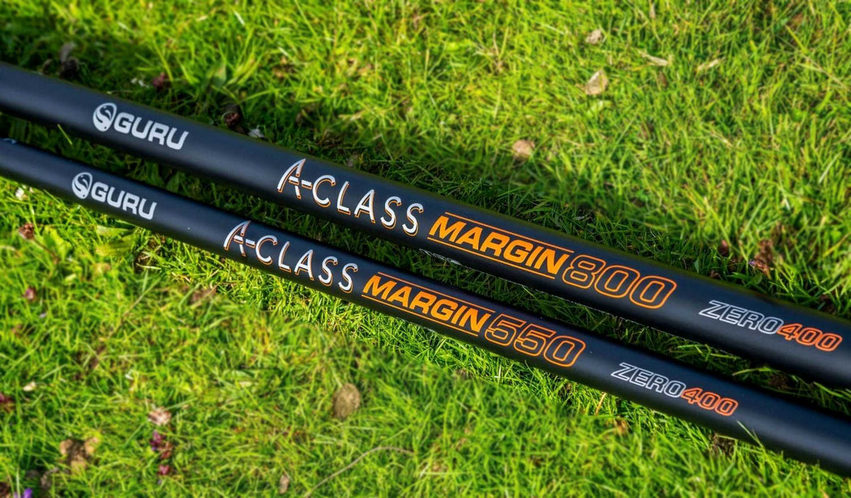 Guru A-Class Margin 800 en Margin 550 met volledige modelopdruk naast elkaar in het gras