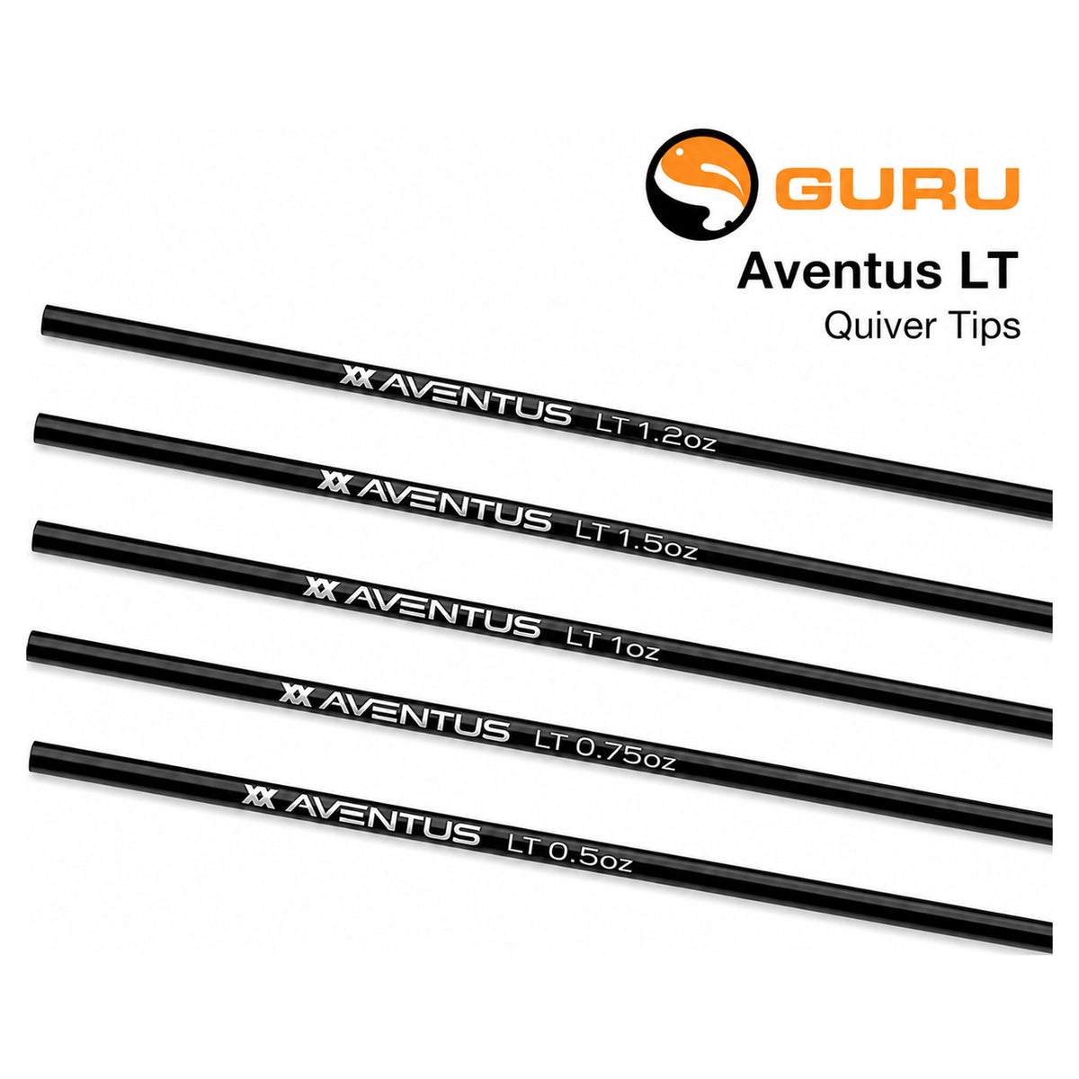Guru Aventus LT quivertips van 0,5 tot 2 oz op witte achtergrond