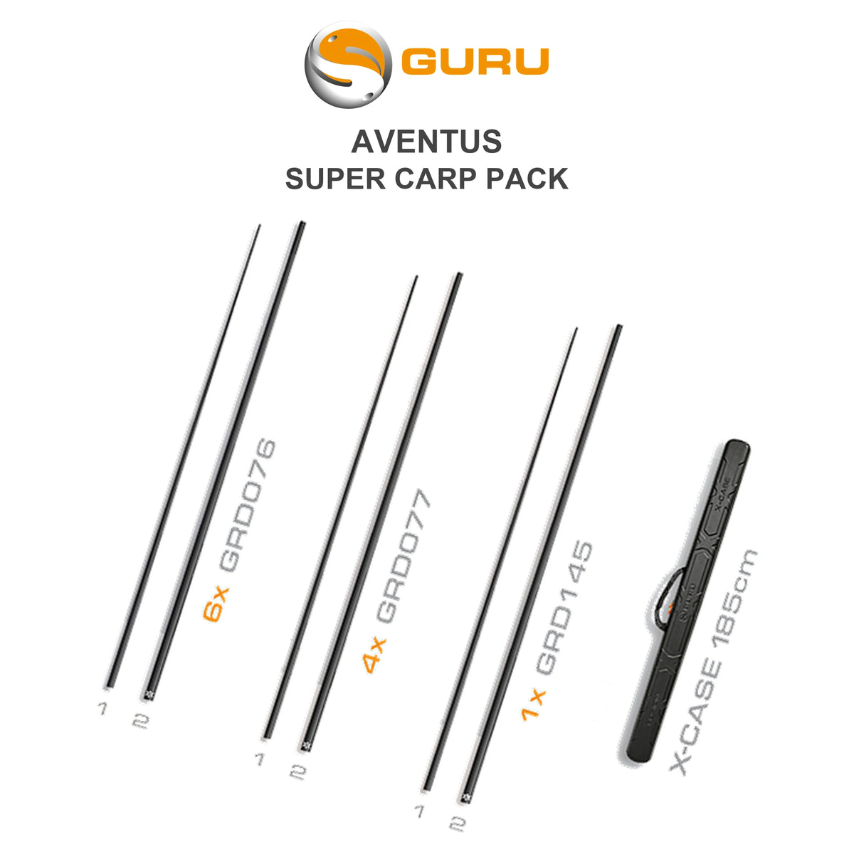 Guru Aventus Super Carp Pack GRD142 met Match Powerkits, Carp Powerkits, cuppingkit en X-Case 185cm