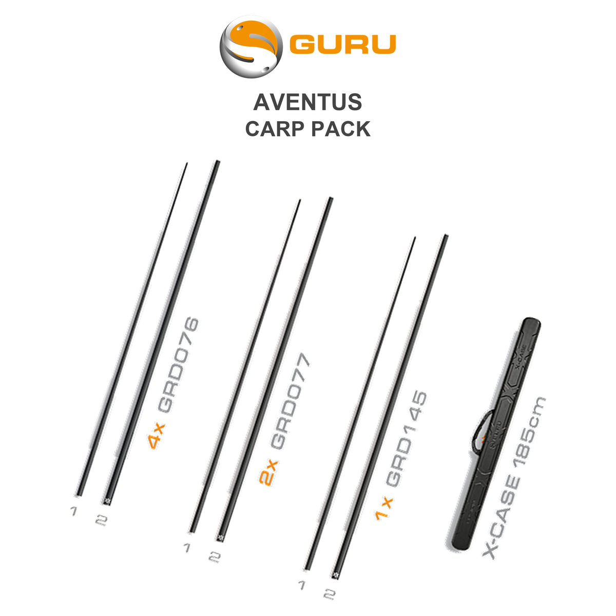 Guru Aventus Carp Pack GRD143 met Match Powerkits, Carp Powerkits, cuppingkit en X-Case 185cm
