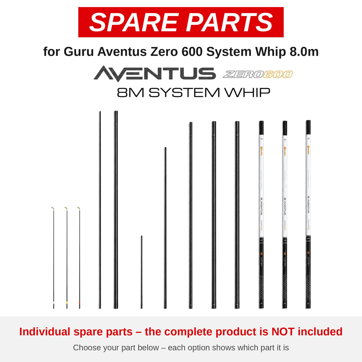 Guru Aventus Zero 600 System Whip 8.0m – onderdelen (GAVS032)