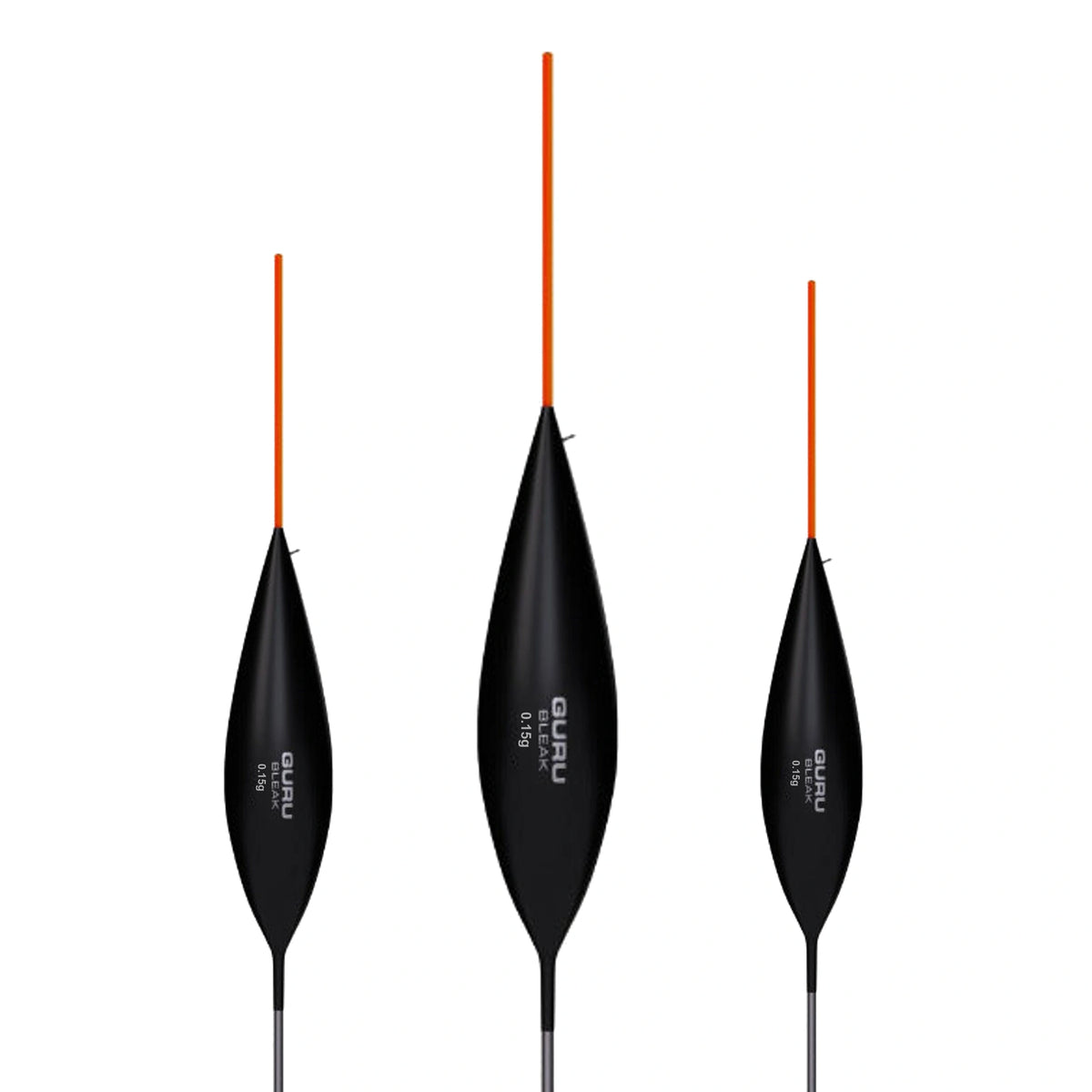 Guru Bleak 0.15g dobber – drie dobbers met volledige rode antenne en centrale close-up
