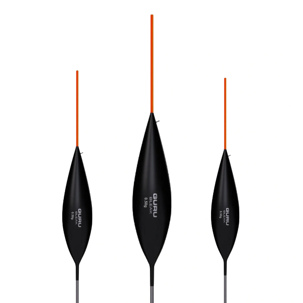Guru Bleak 0.50g dobber – drie dobbers met volledige rode antenne en centrale close-up