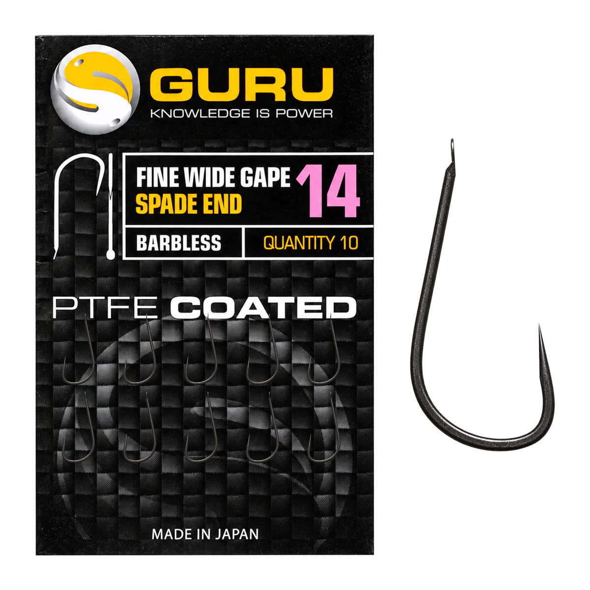 Guru Fine Wide Gape Spade End Barbless – maat 14 haak zonder weerhaak