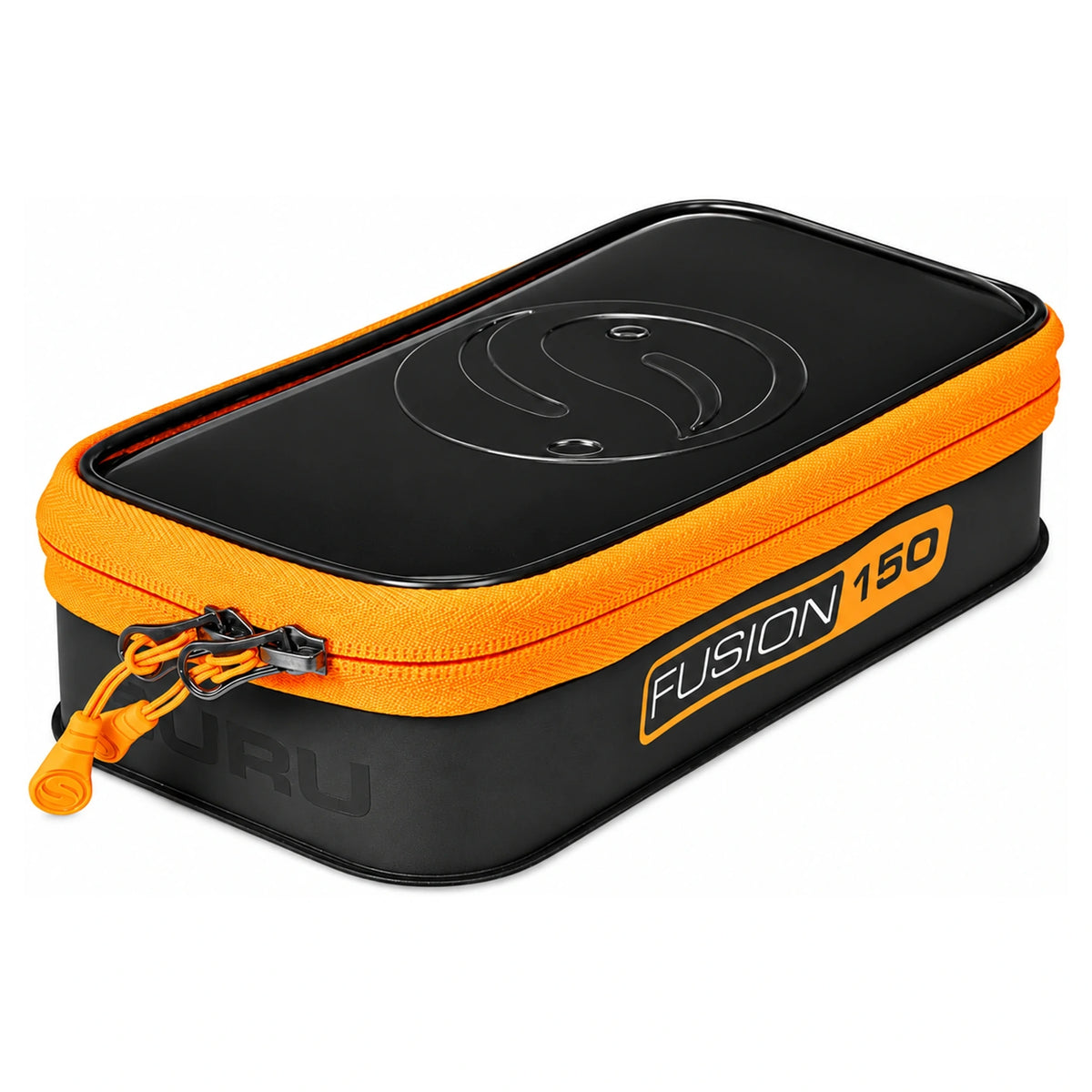 Guru Fusion 150 zwarte accessoiretas met oranje ritssluiting en twee ritstrekkers op wit
