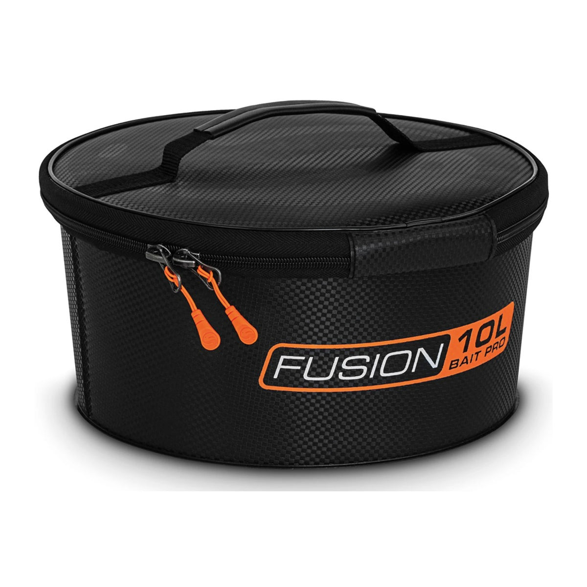 Guru Fusion Bucket10L – gesloten 10L Bait Pro EVA-emmer met zwarte ritsrand en originele oranje trekkers