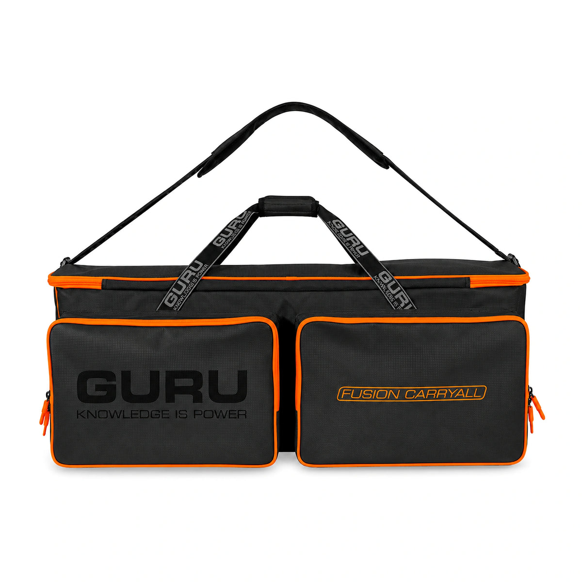 Guru Fusion Carryall Standard GLG032 – zwarte draagtas met twee voorvakken, oranje ritsen en schouderriem
