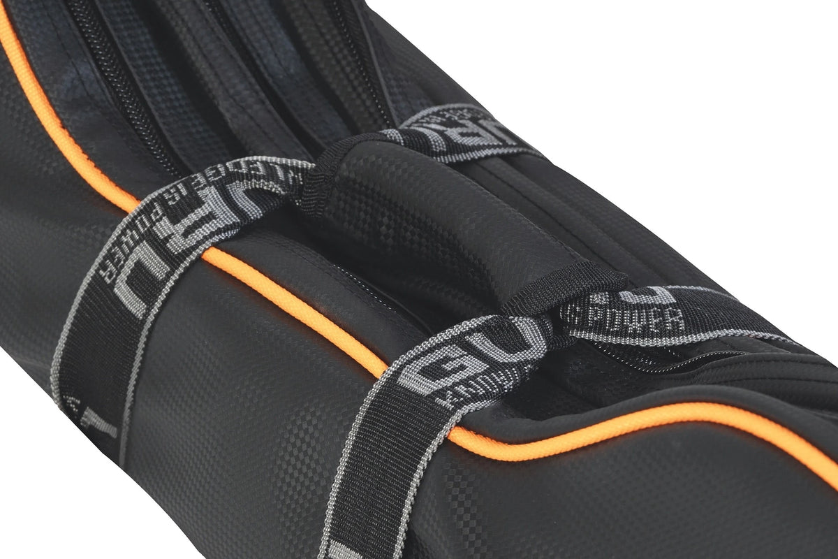 Guru Fusion Rod 6 Plus – detail van de gevoerde handgreep, Guru-draagbanden en oranje bies