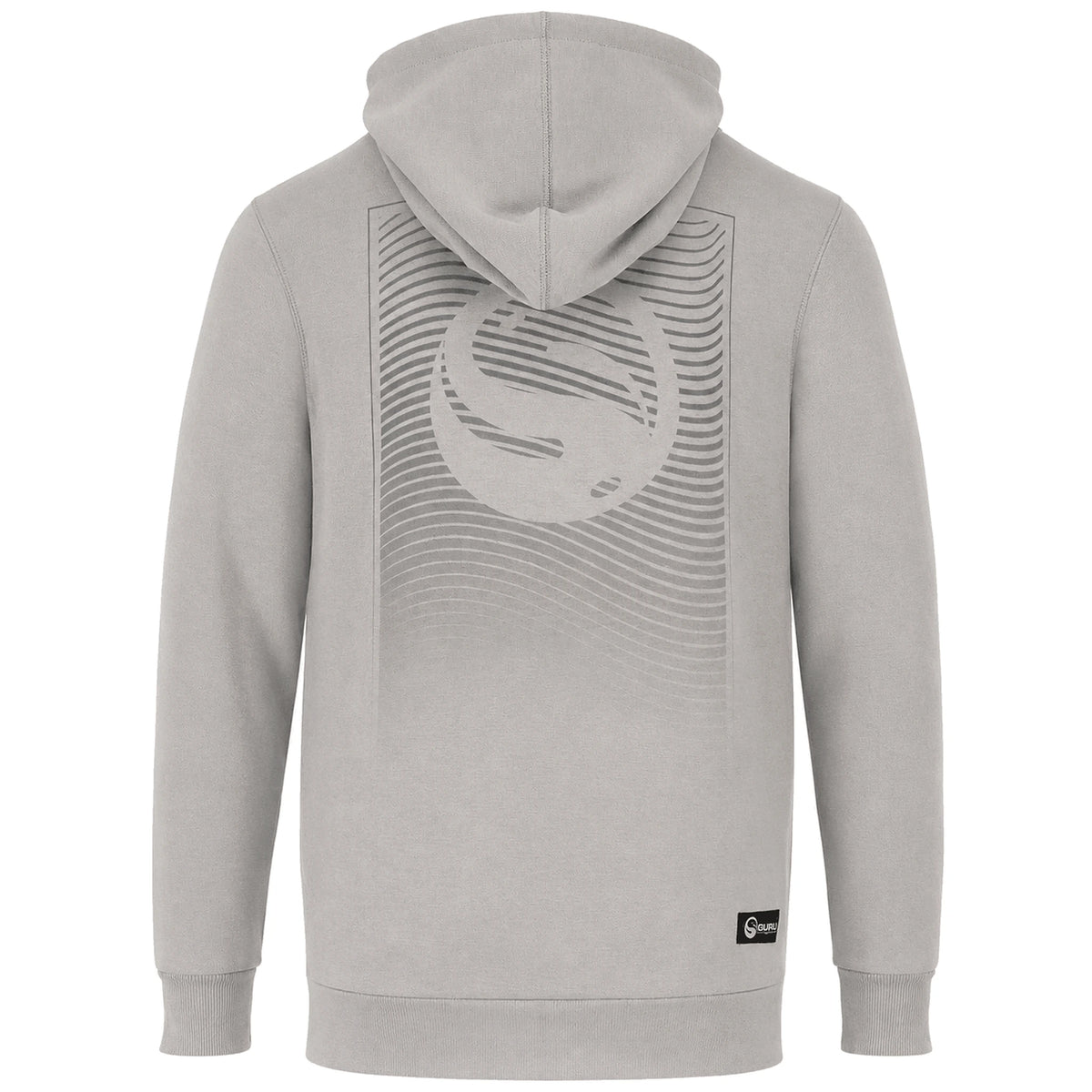 Guru Grey Lightweight Hoodie – achteraanzicht met grote Guru-rugprint en capuchon