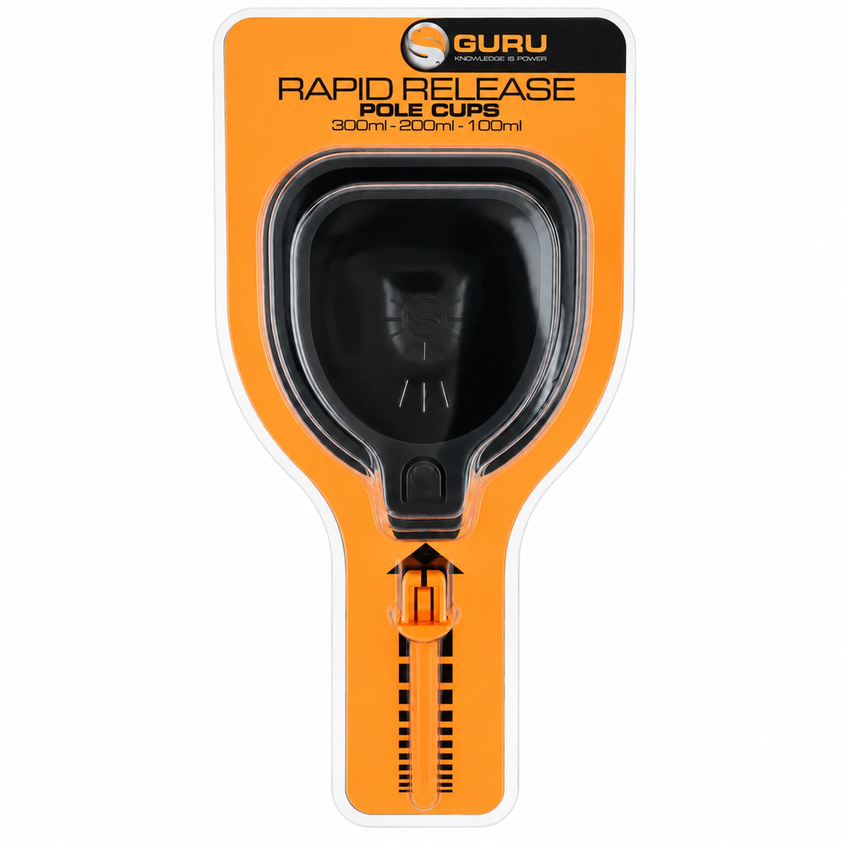 Guru Rapid Release Pole Cups GRRC – voorkant verpakking, 300 ml, 200 ml en 100 ml