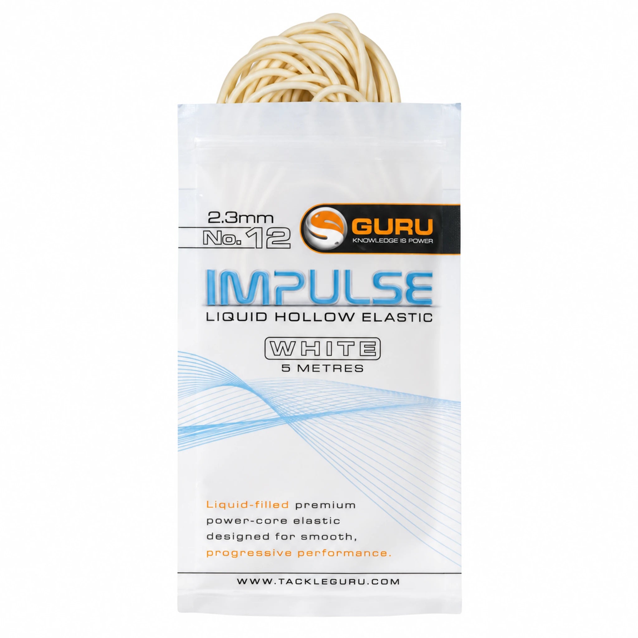Guru Hollow Elastic 5m 2.3 mm wit – verpakking met zichtbaar elastiek
