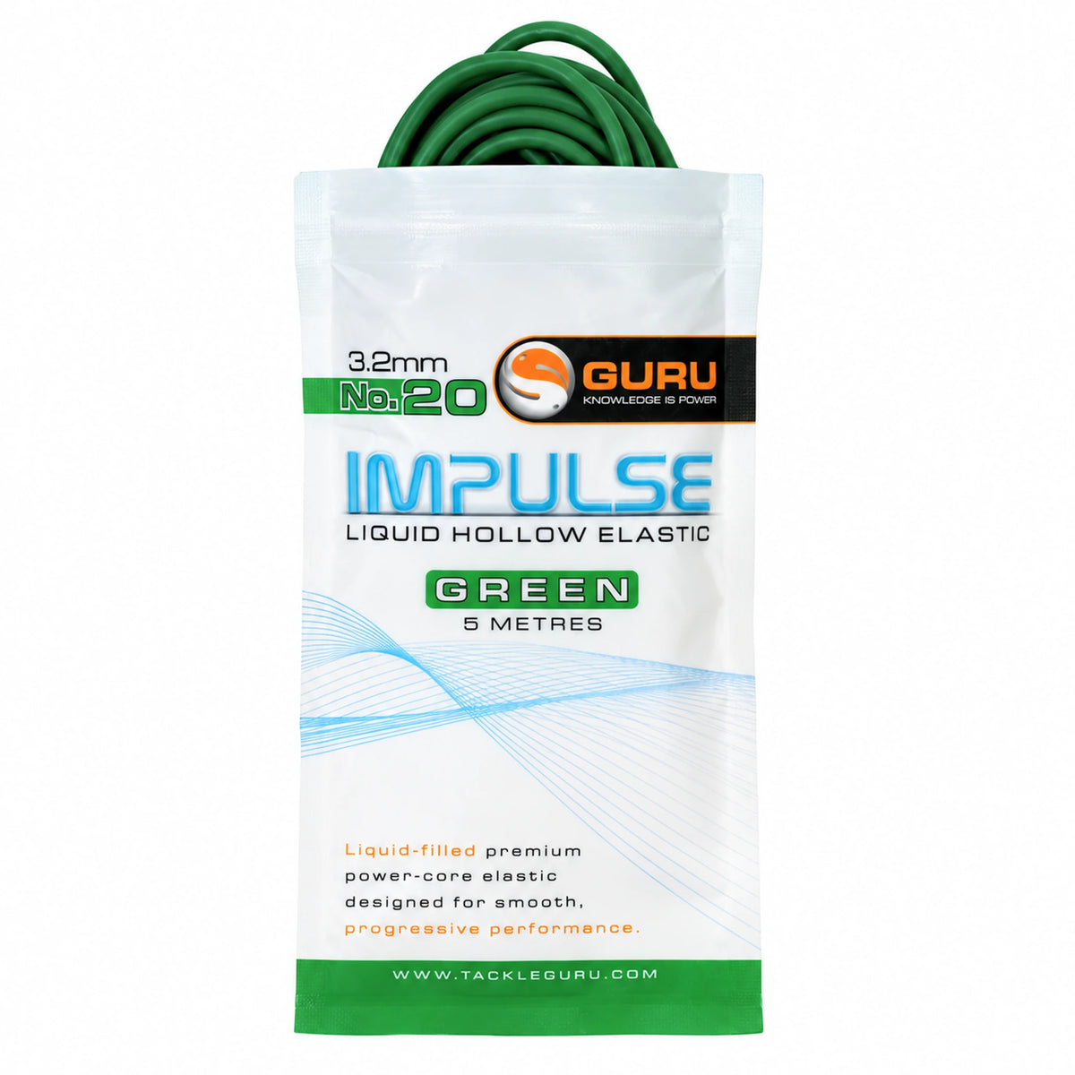 Guru Hollow Elastic 5m 3.2 mm donkergroen – verpakking met zichtbaar elastiek
