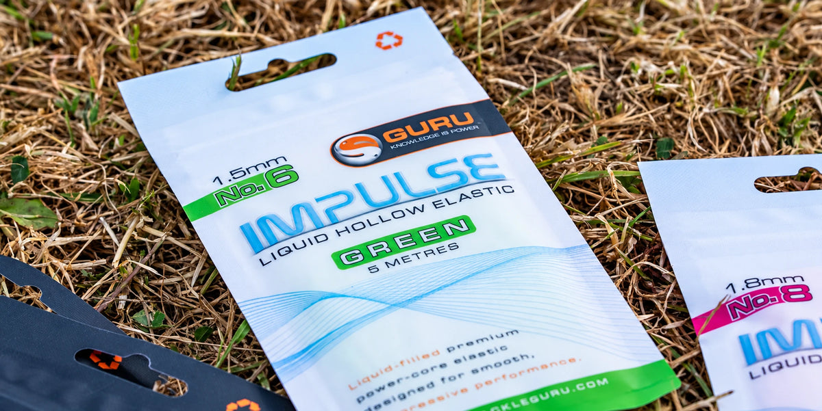 Guru Hollow Elastic 5m 1.5 mm groen – verpakking op gras