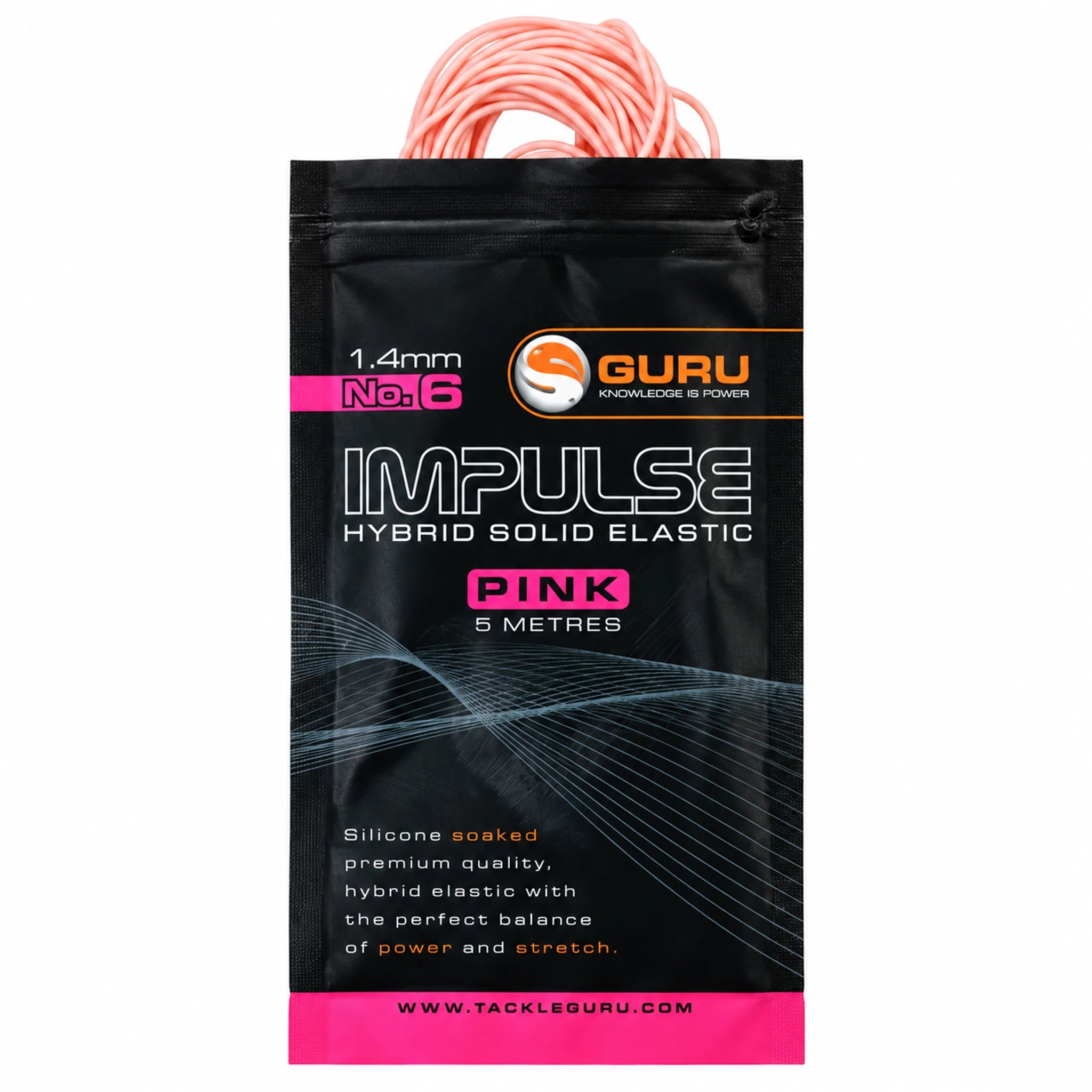 Guru Hybrid Elastic 5m 1.4 mm roze – verpakking met zichtbaar elastiek