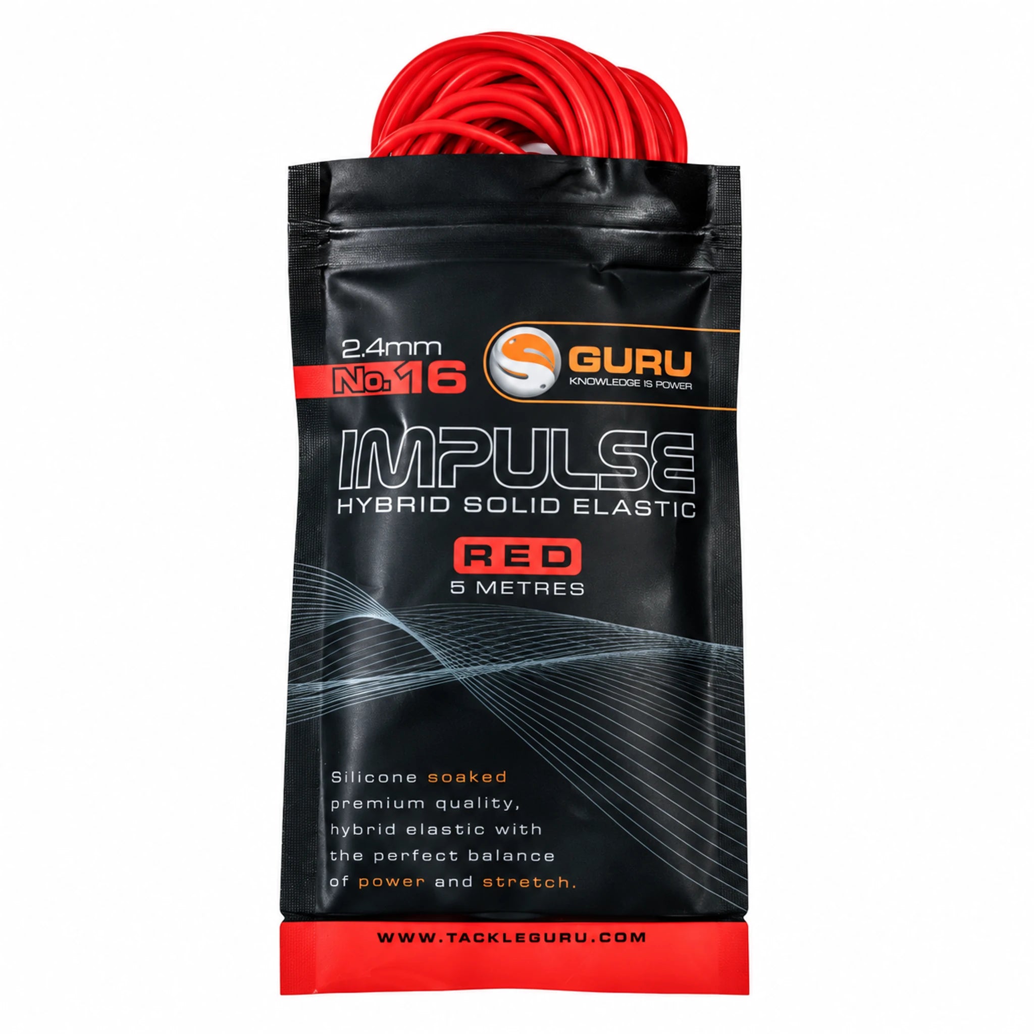 Guru Hybrid Elastic 5m 2.4 mm rood – verpakking met zichtbaar elastiek