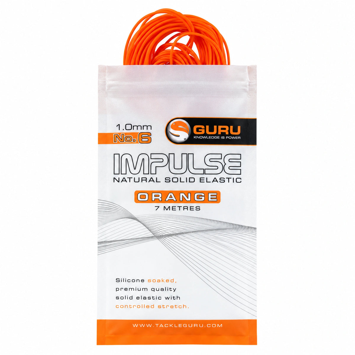Guru Impulse Natural Solid Elastic Orange 1.0 mm No.6: verpakking met oranje elastiek, 7 meter