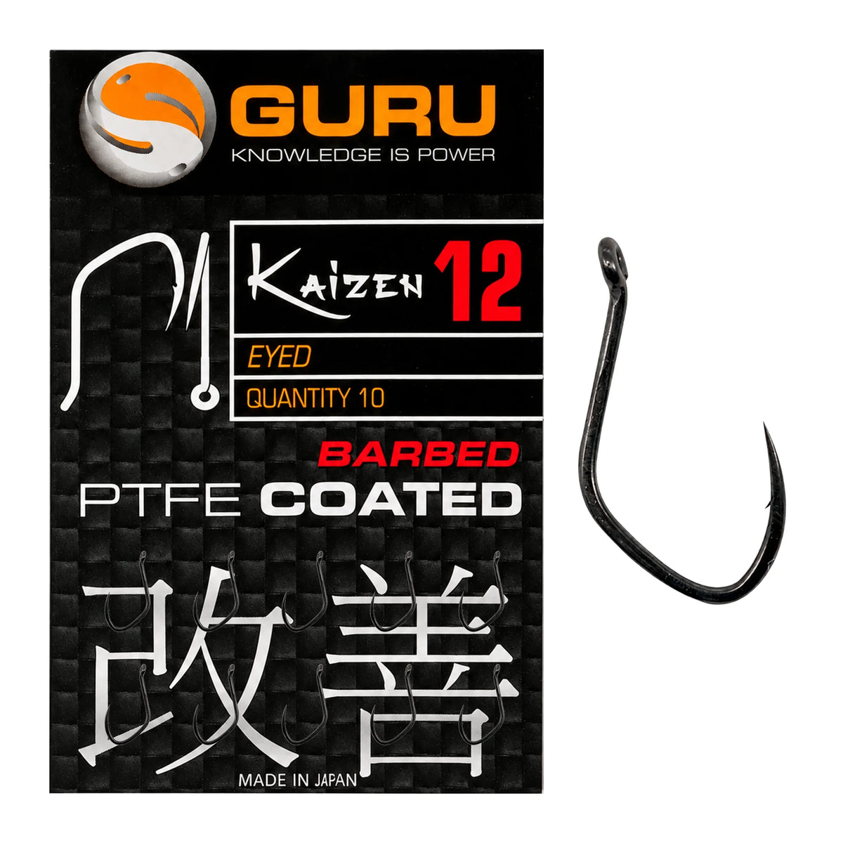Guru Kaizen Eyed Barbed haak maat 12 – verpakking met 10 haken en losse haak met oog en weerhaak
