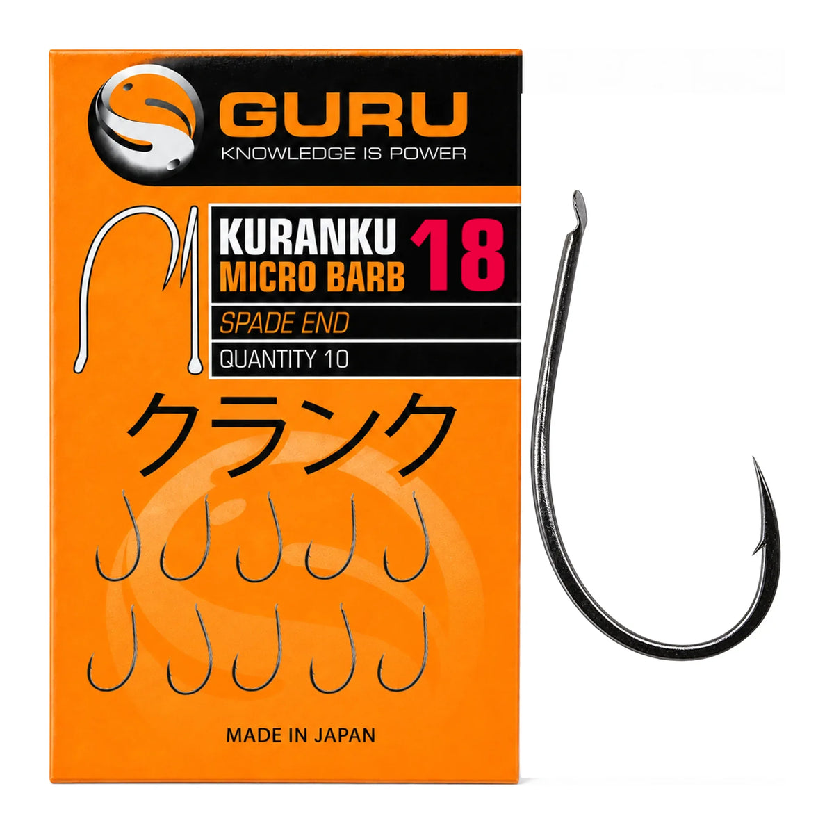 Guru Kuranku Micro Barb Spade End haakmaat 18 met weerhaak, verpakking van 10 haken en losse haak