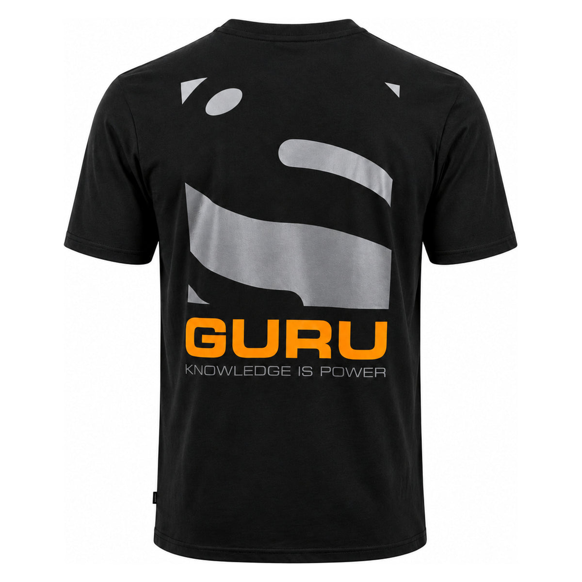 Guru Magnify Black Tee – volledig zwart T-shirt met grote grijze en oranje rugprint