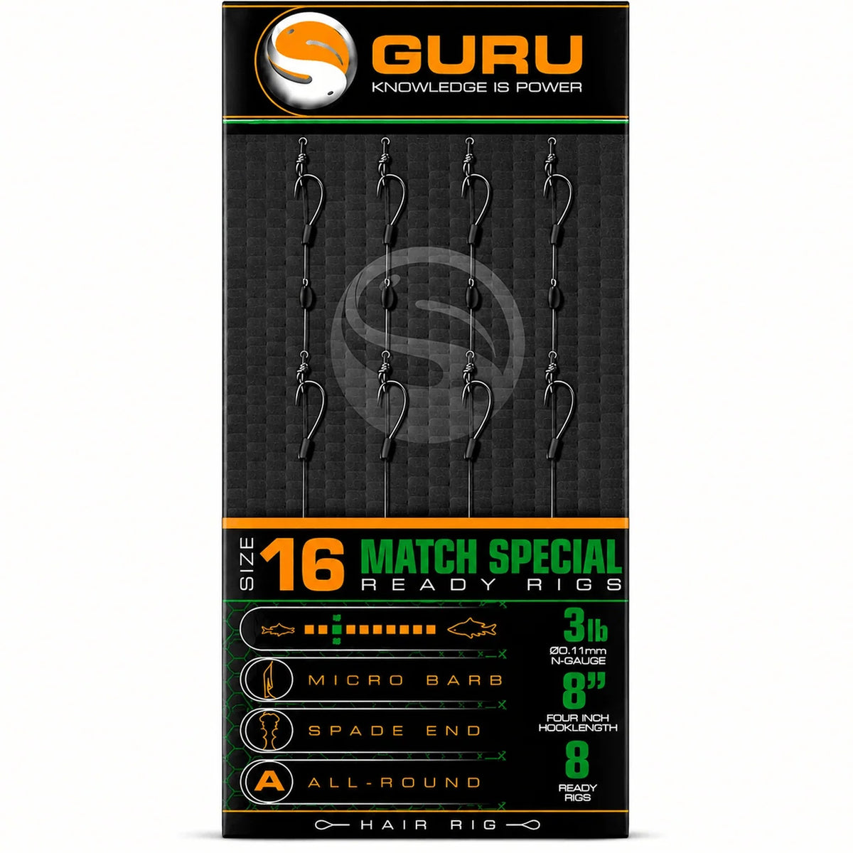 Guru Match Special Ready Barbed Rigs 8 inch – 20 cm onderlijnen met weerhaak, haak 16 en 0,11 mm